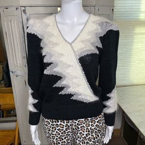 Christine Phillipe Vintage Y2K Black And White Abstract  Angora Mix Knit Sweater